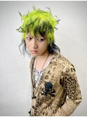 ネオングリーンデザイン×シャギーマレット