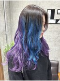 グラデーションブルーパープルダブルカラーケアブリーチ