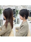 前髪あり耳掛け丸みくびれ大人ショートボブ20代30代40代50代*