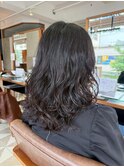ミディアム/パーマ/ホワイトグレージュ/チェリーブラウン