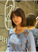 パツっとボブ＋オリーブベージュ こなれメディアム