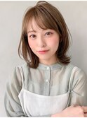 大人かわいいココアブラウンフリンジウェーブ薄めバング前髪
