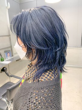 テトヘアー(teto hair) ミディアムウルフ、ネイビー、ブルーブラック、ウルフカット