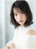 大人可愛いミストバング黒髪外ハネボブウルフb古河20代30代40代