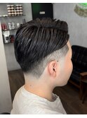 taper fade.  side part style