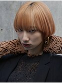 オレンジマッシュボブくせ毛多毛ブリーチ