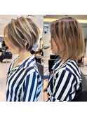30代、40代/丸みくびれショートボブ×白髪染めハイライト/大宮