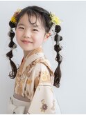 小学校卒業式袴お団子ツイン編み下ろしヘアアレンジ/代々木