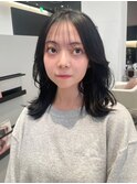 ミディアムヘア*レイヤーカット*シースルーバング*黒髪*髪質改善