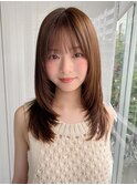 小顔 前髪 ミディアムレイヤーカット 大人ガーリー"