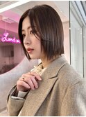 切りっぱなしボブ/ブリーチなしブラウンカラー
