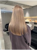 韓国ヘア顔周りレイヤーミルクティーベージュグレージュカラー