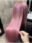 ロングヘアーピンクカラー髪質改善 赤坂見附