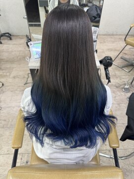 アジールヘア 所沢プロペ通り店(agir hair) グラデーションカラーブルーハイライトイメチェンダブルカラー