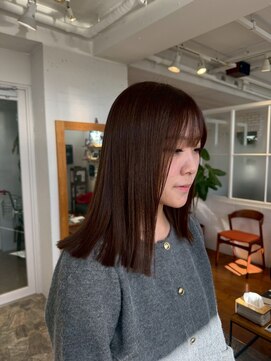 ミディアムロングボブ　ブリーチなしカラー