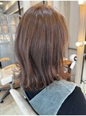 ミディ ミディアムボブ ピンクベージュ
