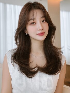 ヘアメイク アージュ 天神西通り店(HAIR MAKE age) オリーブベージュ セミロング レイヤーカット 20代 韓国