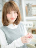 暖色系カラー大人かわいい前下がりロングボブc5越谷20代30代40代