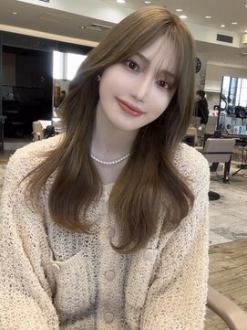 エインアンリー 明治神宮前(AIN.ANLY.) モーヴピンクベージュカラー韓国レイヤースタイル前髪カット