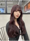 ダブルカラーチェリーレッドピンクブラウン韓国レイヤーロング