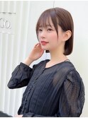 内巻きボブ　ブラウンカラー　ナチュラル　小顔カット