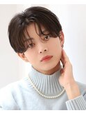 韓国ヘアカルマパーマコンマバングセンターパート黒髪ウルフ