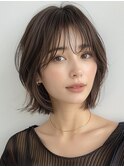 デザインカラーレイヤーカットウェットヘアオリーブベージュ白髪
