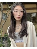 ひし形レイヤーボブハッシュ/顔周り/オリーブベージュ/渋谷
