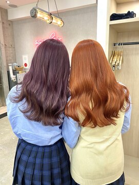 アジールヘア 赤羽駅南口店(agir hair) オレンジカラーオレンジベージュ韓国ヘアパープルカラー赤羽川口