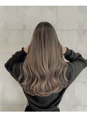 デザインカラーレイヤーカットウェットヘアオリーブベージュ白髪