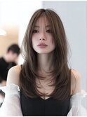 顔周りカットハッシュカットダークブラウンワンホンレイヤー韓国