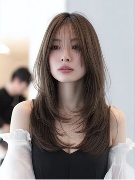 ダル 渋谷/表参道(DAL.) 顔周りカットハッシュカットダークブラウンワンホンレイヤー韓国