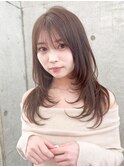 グレージュブラウン/ミディアムレイヤー/韓国巻き/顔周りカット