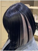 2300黒髪インナーカラーこなれヘアバニラベージュ刈り上げボブ