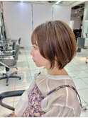 大人丸みショート 小顔 似合わせカット ベージュ イメチェン