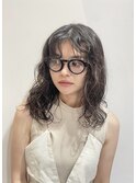 小顔こなれミディ☆お洒落黒髪ルーズウェーブパーマ/前髪パーマ