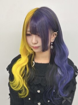 ラピステン 福岡天神 大名店(Lapis) エクステ/黄色/紫/ツートーン/派手髪/染めれるエクステ/ブリーチ