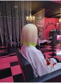 原色派手髪 袖カラー ライムグリーン 襟足アートカラー