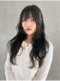 暗めカラー顔周りレイヤーロングおくれ毛前髪カット_F21045