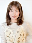 前髪ありレイヤーワンカールデジタルパーマミルクティーベージュ