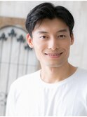 ワイルドな七三アップバング刈り上げタイトストレートf与野