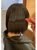 イメチェン外ハネボブ美髪ワイドバングミディアム縮毛矯正ボブ