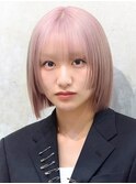 顔まわり姫カットショートボブ■ケアブリーチペールピンク渋谷