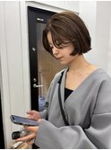 ショートボブ 顔周りカット 艶髪 透明感カラー アッシュブラウン