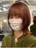 △韓国風オレンジブラウン暖色系カラーウルフカットレイヤー