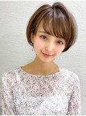 耳かけショートボブ/30代/40代/50代/チェリーブラウン
