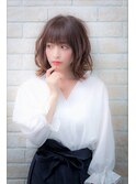 暖色系カラーパープルカラーオン眉ショートウルフくびれショート