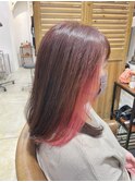 ツヤ髪ストレート暖色系ピンクフェイスフレーミング韓国風耳かけ