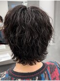 縦落ちエモウルフ/波巻き/ツイストパーマメンズ/くるくる