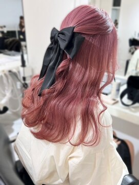 ランテルディ 渋谷(LANTERDIT) ハーフアップ カシスピンク 顔周りカット 10代20代 艶感